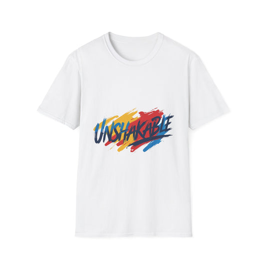 Unshakable Graphic Tee — Colorful Brush Stroke Motivational T-Shirt