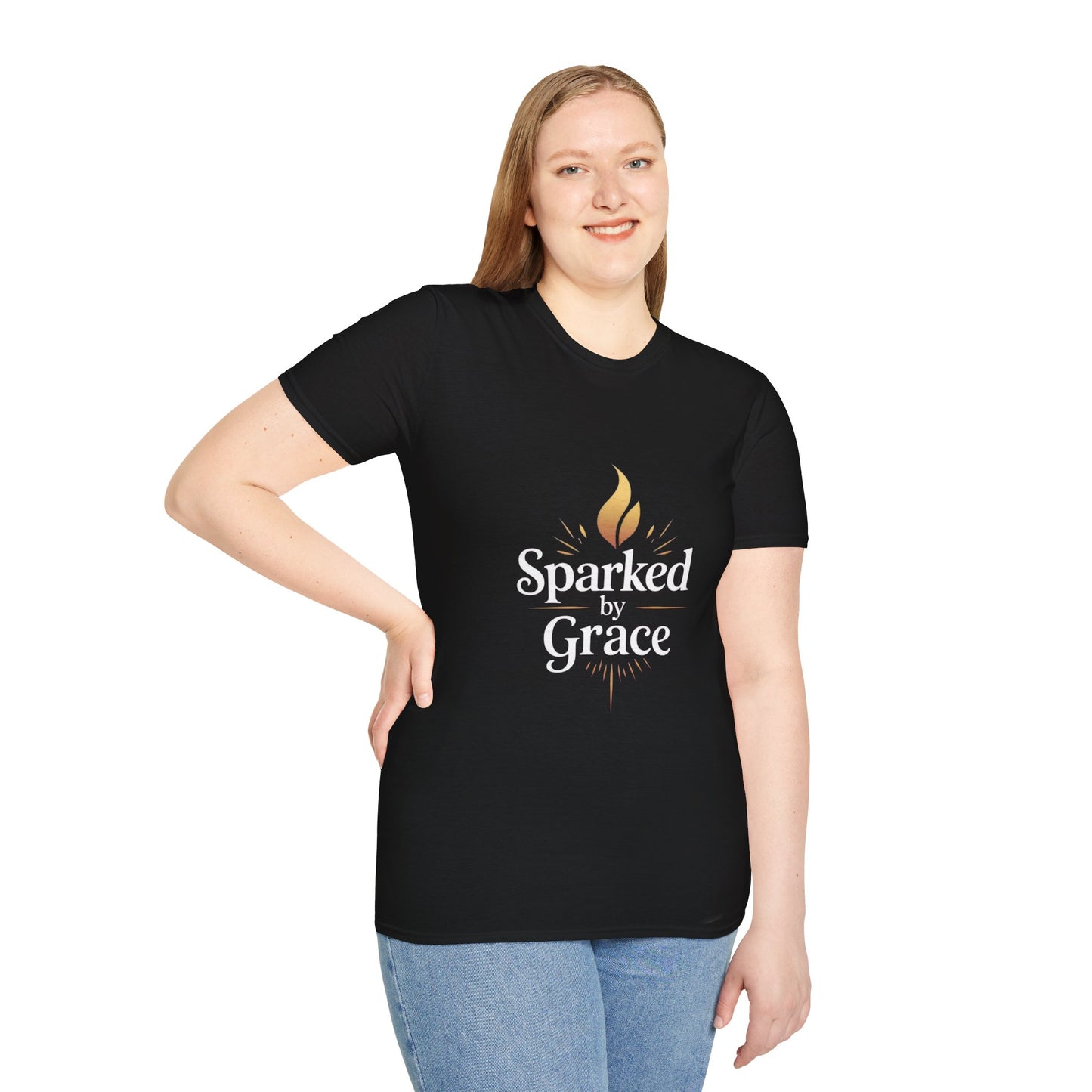 Sparked by Grace T-Shirt — Faith Flame Christian Tee
