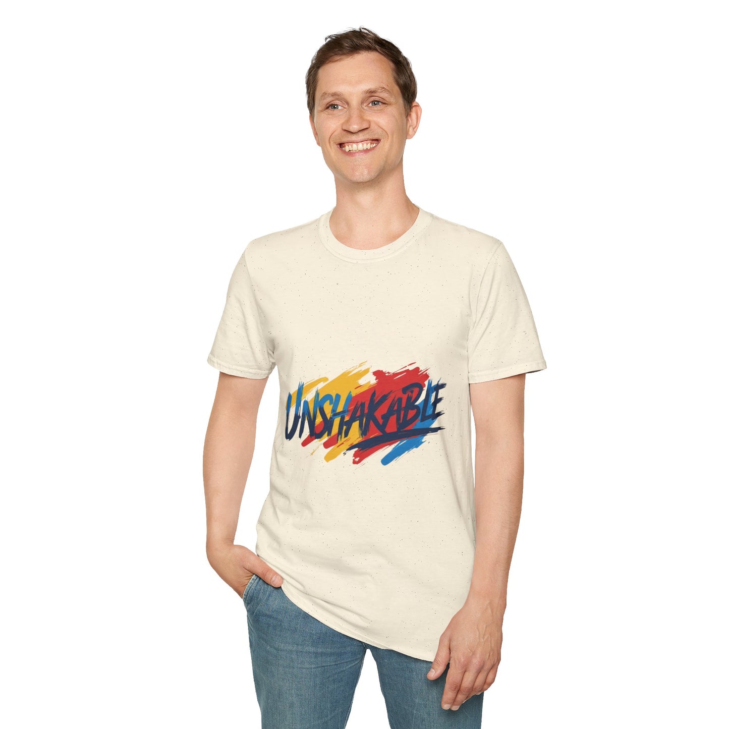Unshakable Graphic Tee — Colorful Brush Stroke Motivational T-Shirt