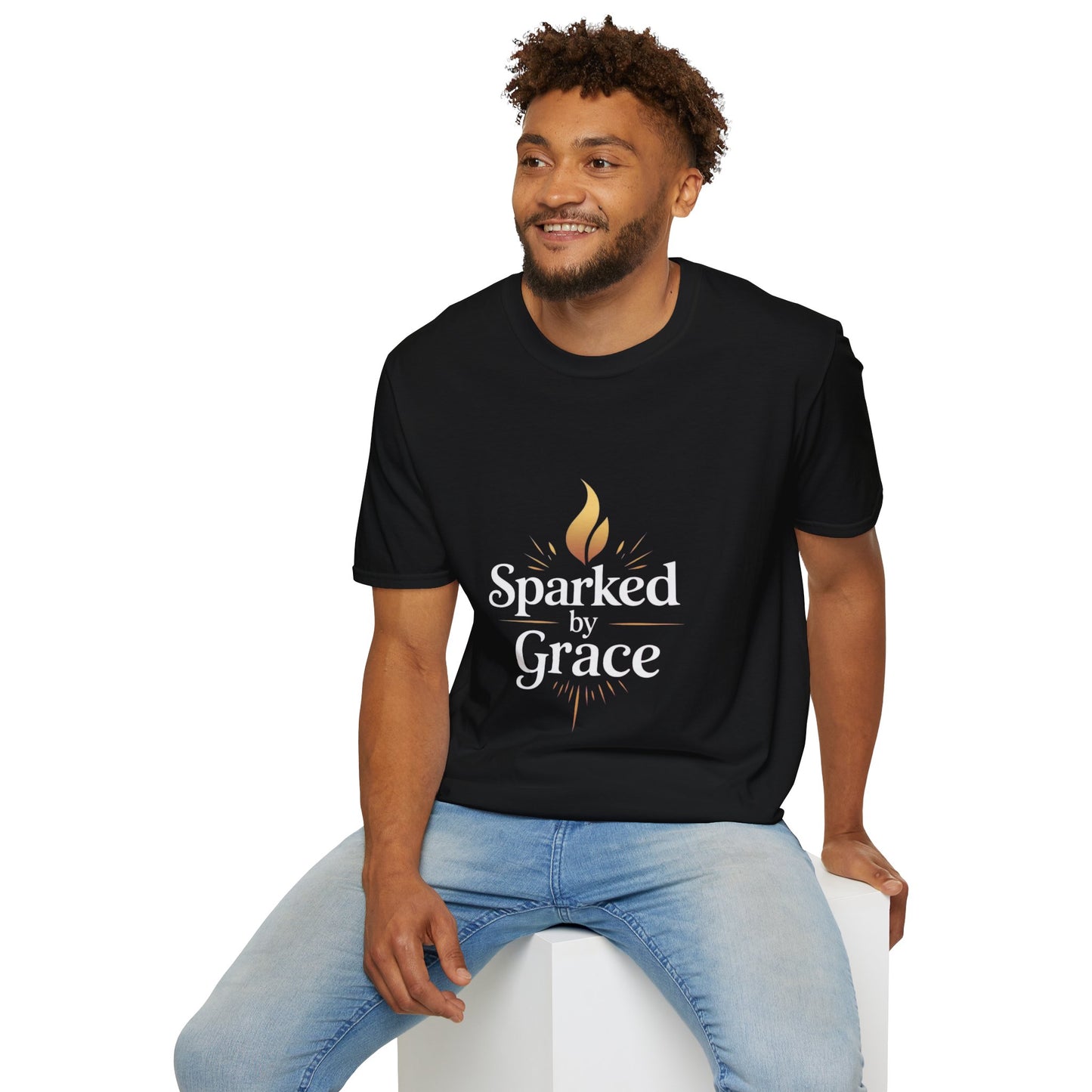 Sparked by Grace T-Shirt — Faith Flame Christian Tee