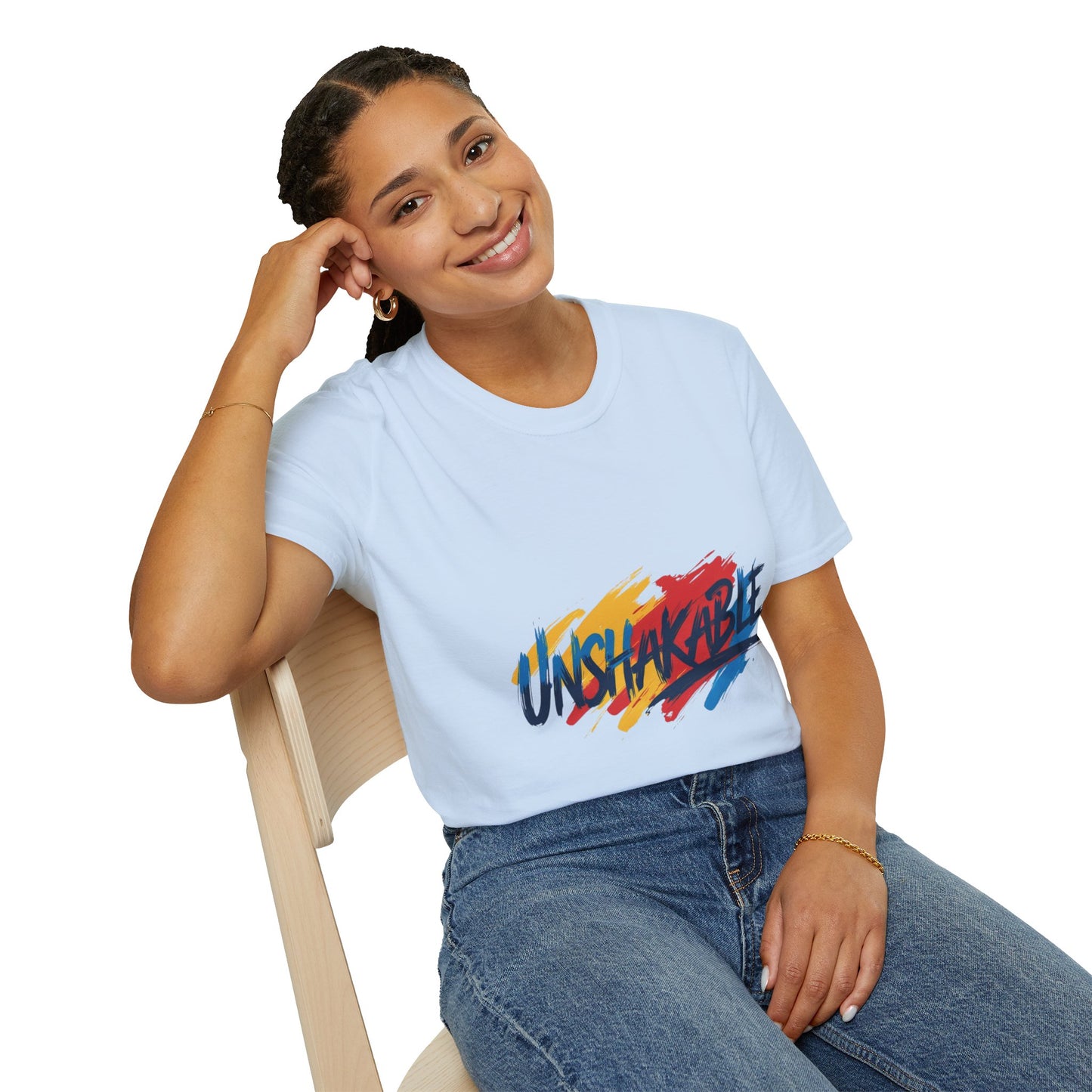 Unshakable Graphic Tee — Colorful Brush Stroke Motivational T-Shirt