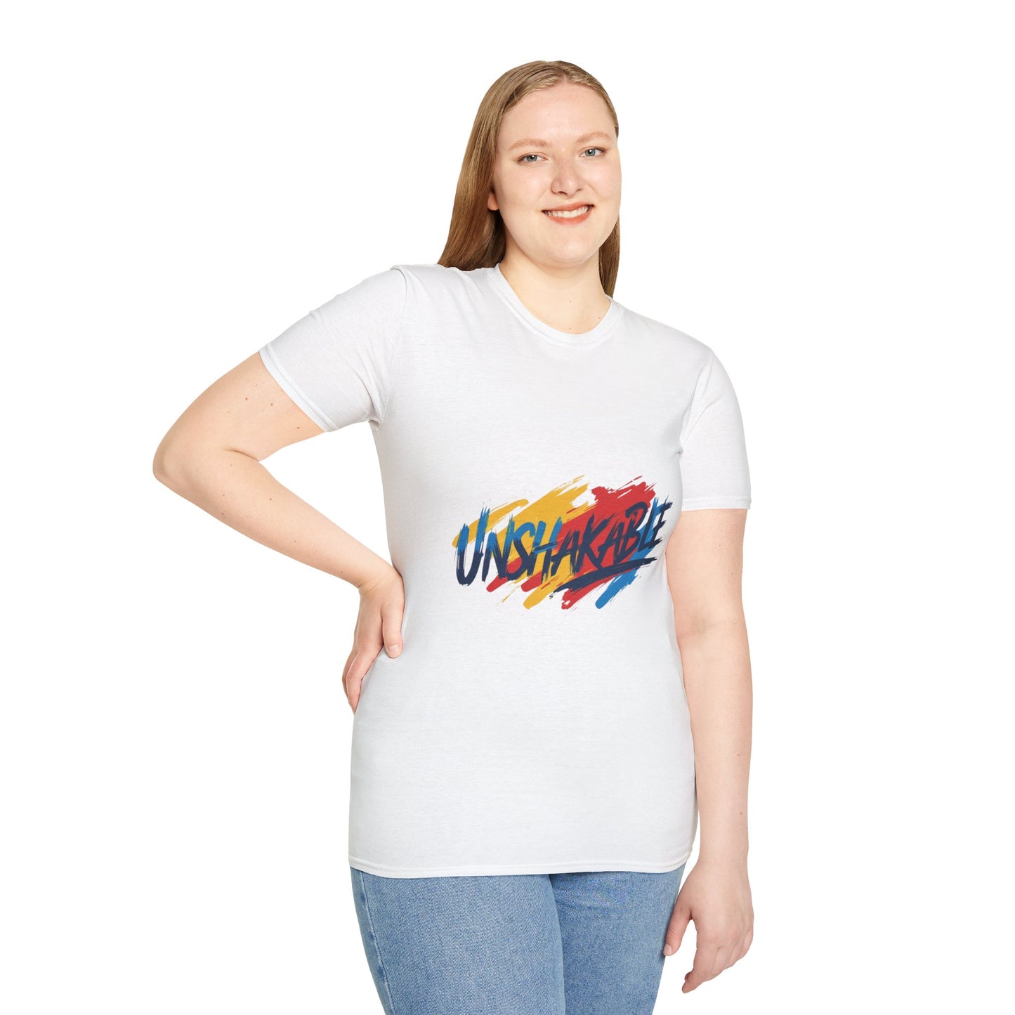 Unshakable Graphic Tee — Colorful Brush Stroke Motivational T-Shirt